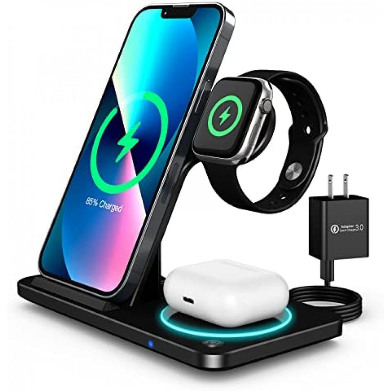 3 in 1 LED Fast Wireless Charger Stand Foldable Charging Station For iPhone 15 14 13 12 11 Apple Watch 9 8 7 6 5 Airpods Pro