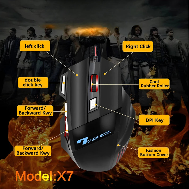 Mouse Gamer Laser Led Usb 7 Botões Profissional