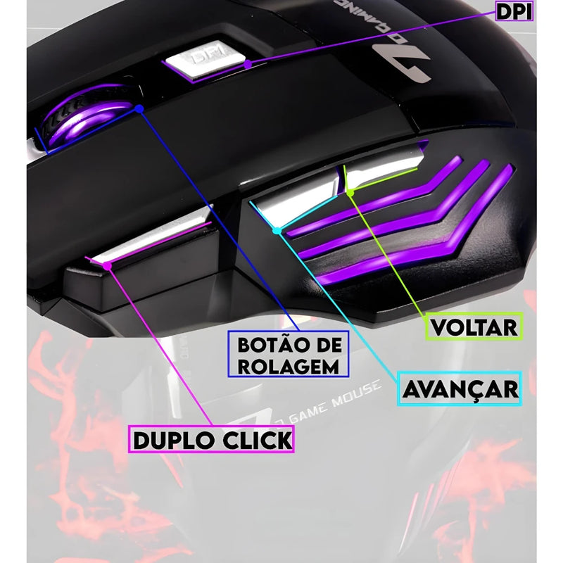 Mouse Gamer Laser Led Usb 7 Botões Profissional