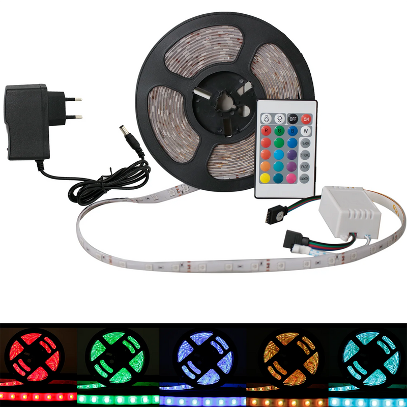 Rolo de Fita Led Rgb 5050 5m Ip65 + Controle + Fonte 12v Bivolt