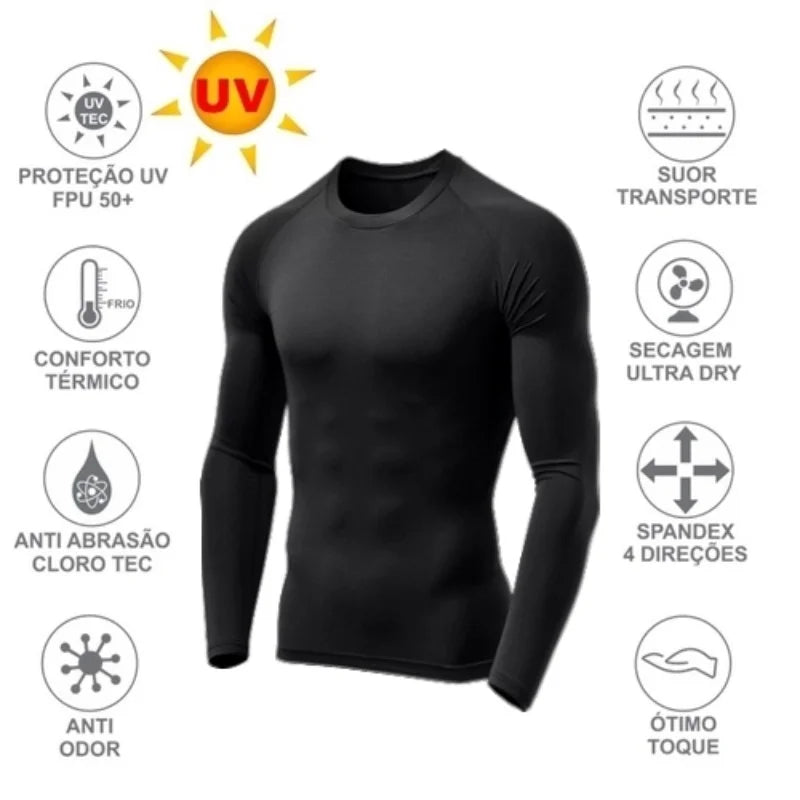 Pacote de 2 camisetas de proteção térmica, ciclismo solar, compressão, segunda pele, tecido UV gelado, 50 + várias cores, atacado